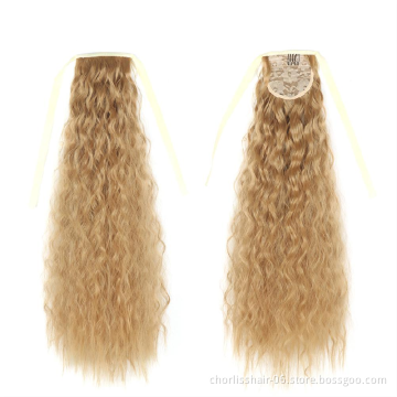 Hot Selling High Quality 22 Inch Long Wrap Kinky Curly Strappy Ponytail Hair Extensions Dark Brown Synthetic For Women